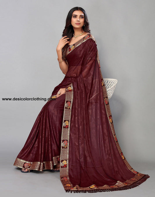 Dark Brown Lycra Printed Saree