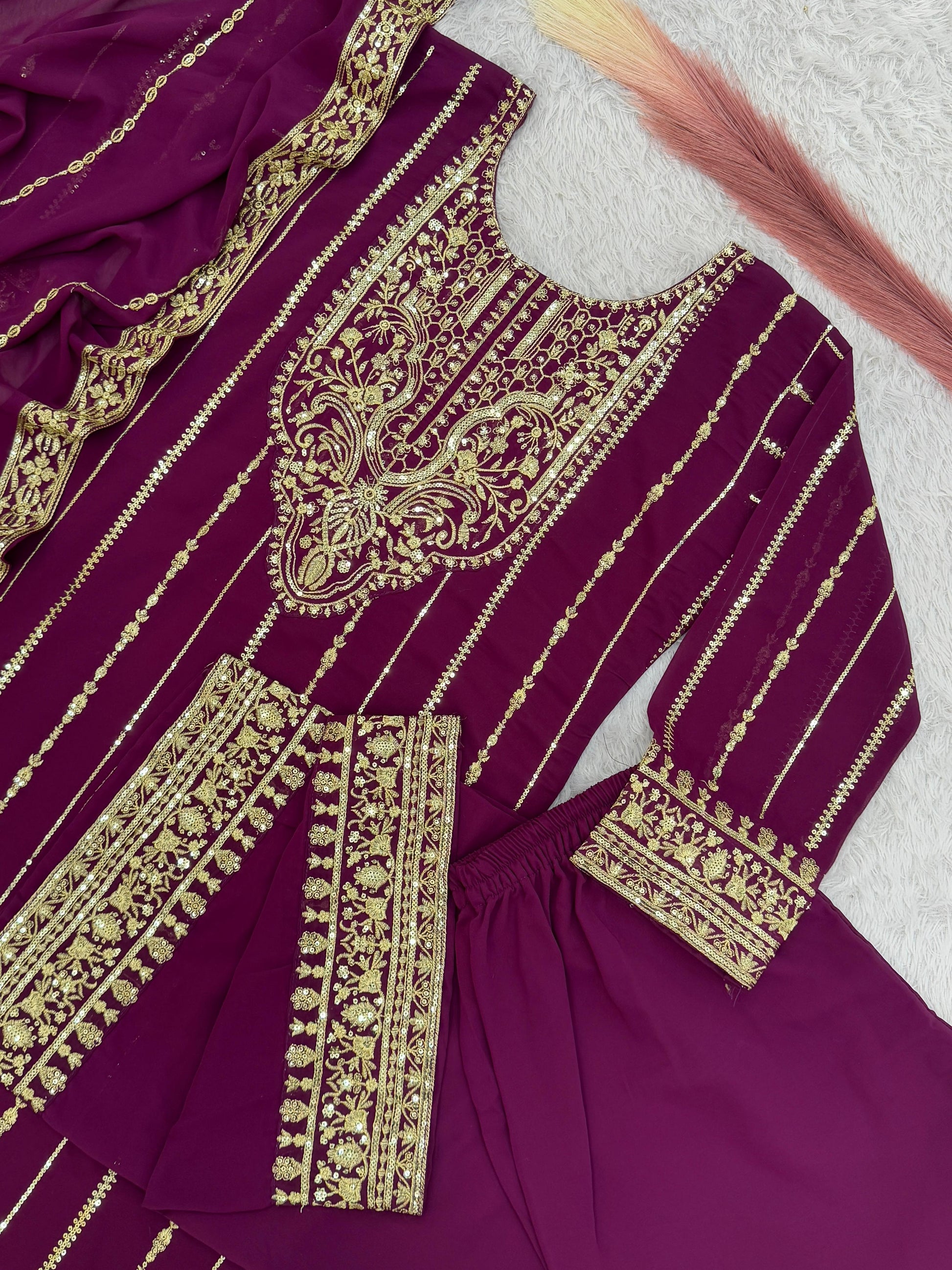 Product Image - Elegant 3 Piece Long Kurti Set with Palazzo and Dupatta - Designer Ethnic Wear