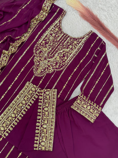 Product Image - Elegant 3 Piece Long Kurti Set with Palazzo and Dupatta - Designer Ethnic Wear