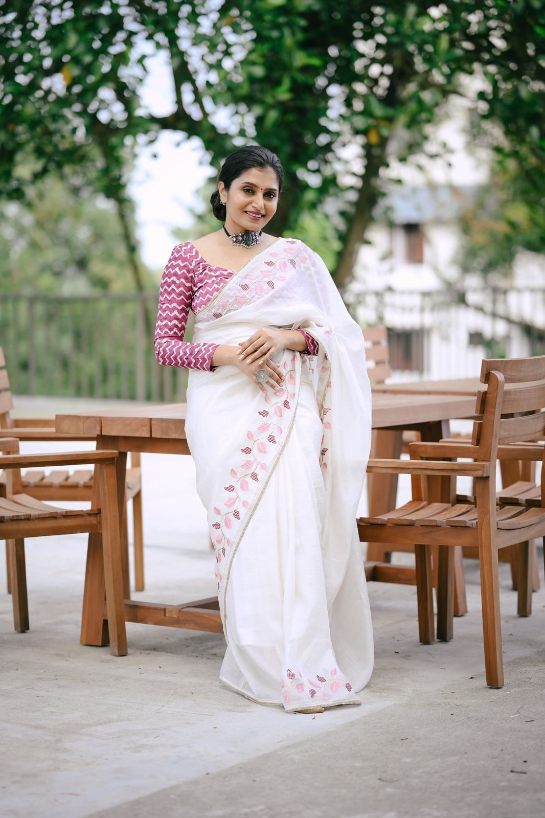 Product Image - Designer Georgette Saree with Embroidered Leaf Design | Premium Festive Wear