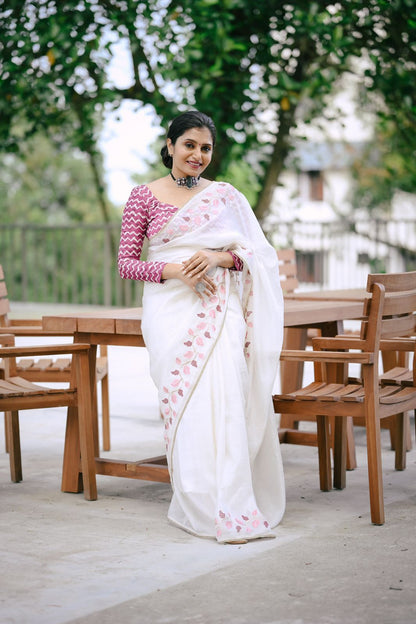 Product Image - Designer Georgette Saree with Embroidered Leaf Design | Premium Festive Wear