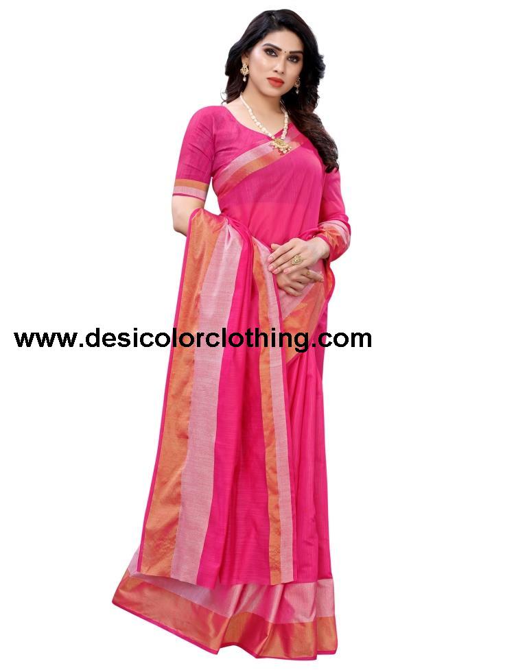 Pink Coloured Poly Cotton Self Woven Casual saree