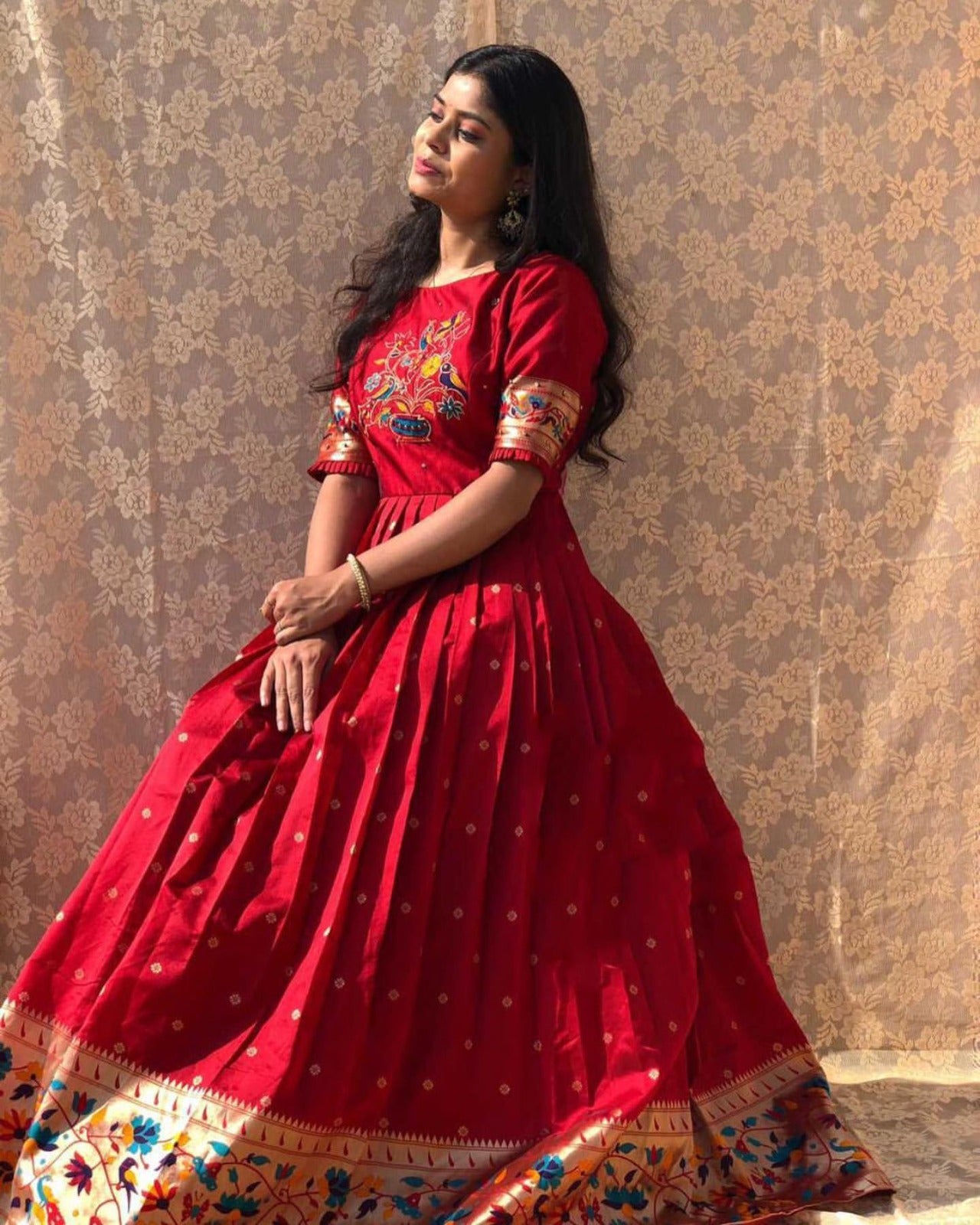 Product Image - Exquisite Jacquard Silk Paithani Gown - YNF5302RED