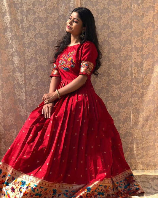 Product Image - Exquisite Jacquard Silk Paithani Gown - YNF5302RED