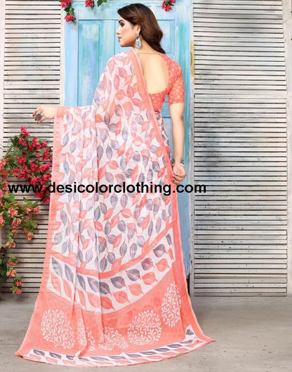 Rose Pink Chiffon Printed Saree
