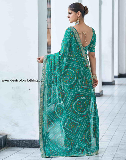 Dark Turquoise Georgette Bandhani Saree