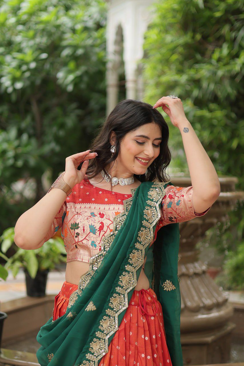 Product Image - Designer Cosmos Jacquard Lehenga Choli with Dupatta - Elegant Festive & Wedding Attire
