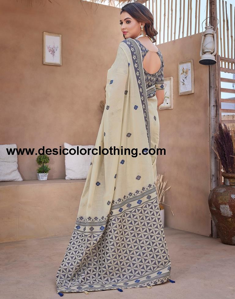 Beige Silk Plain Sarees