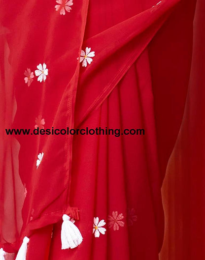 Red Georgette Embroidery Saree