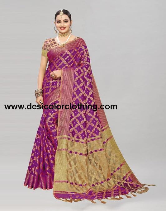 Purple Coloured Banarasi Cotton Silk Saree