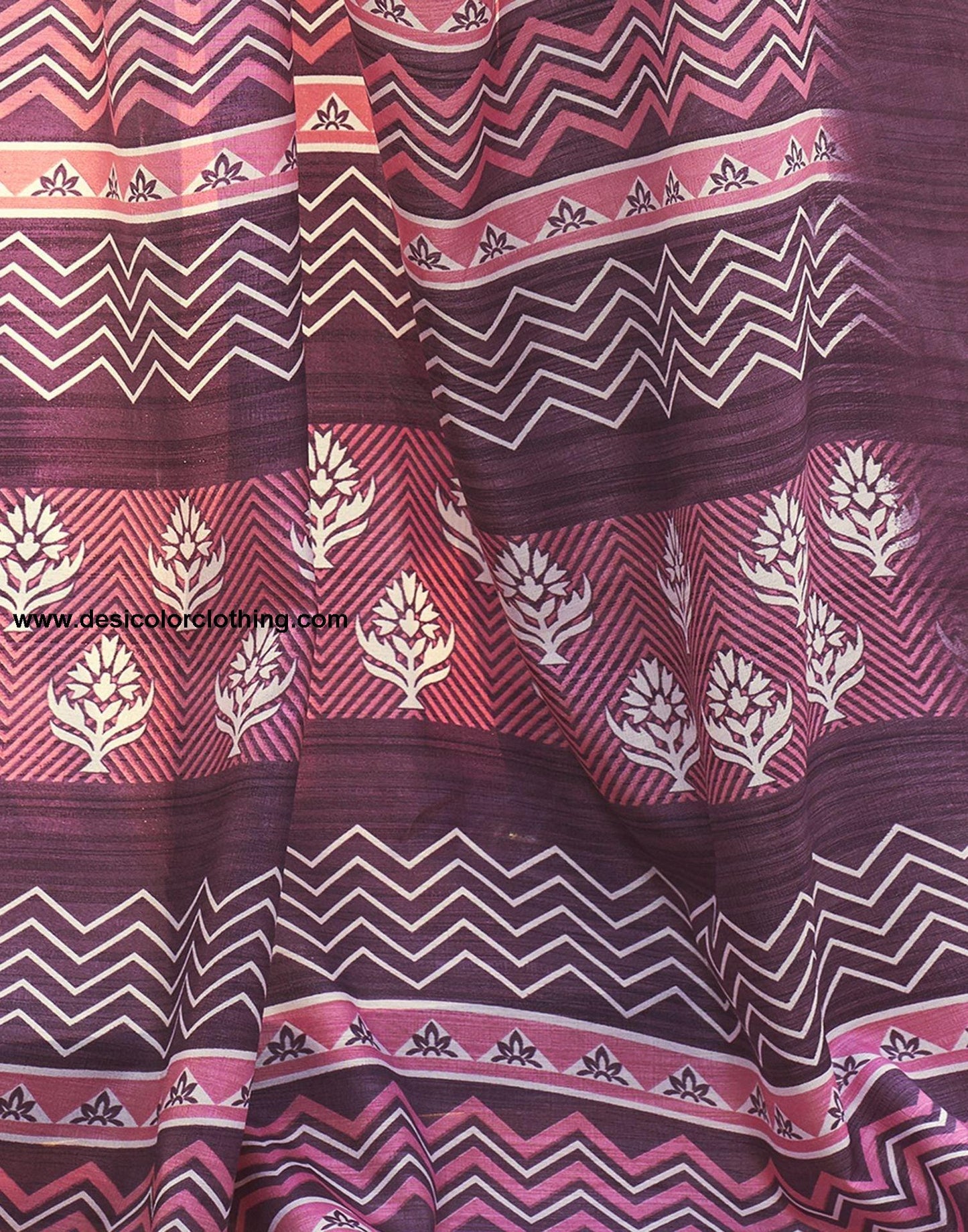 Cream Printed Silk Saree