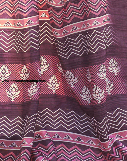 Cream Printed Silk Saree