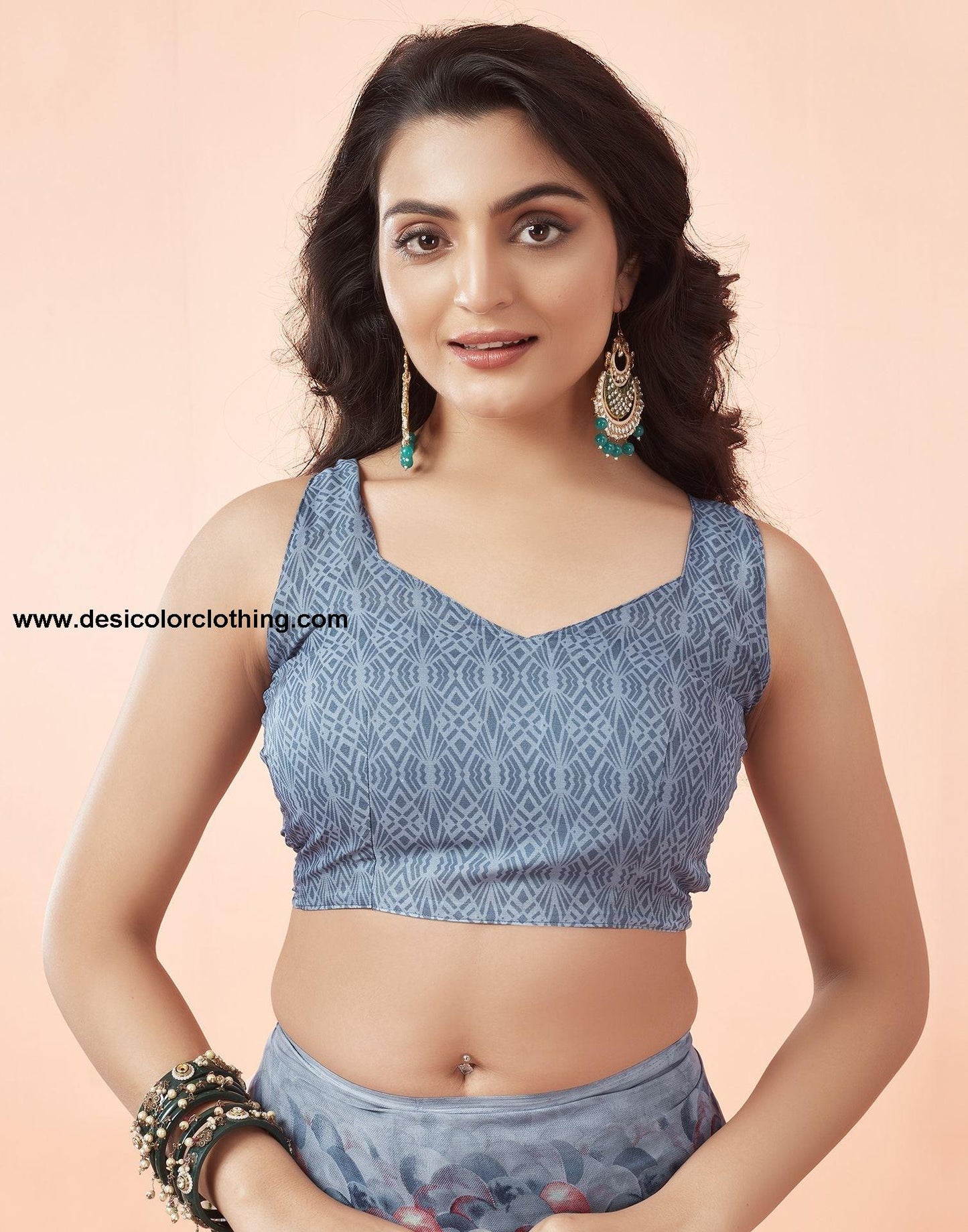 Steel Blue Printed Georgette Saree