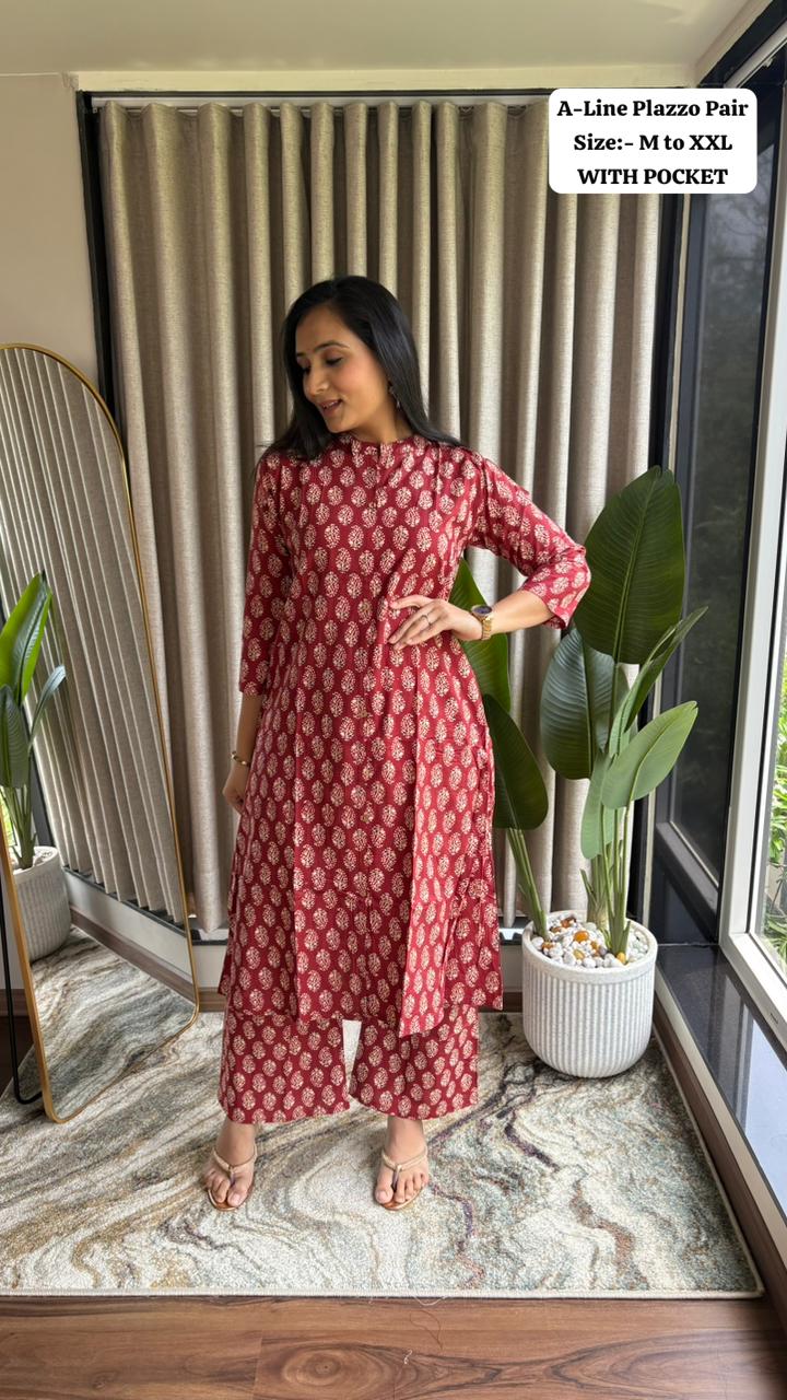 Product Image - Ajrakh Print Cotton Kurti Plazzo Set