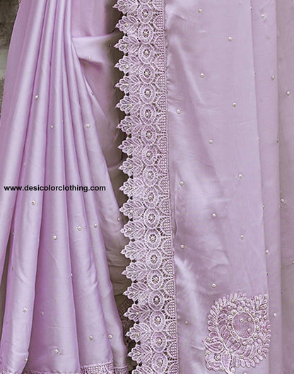 Purple Swarovski Georgette Stone Work Saree