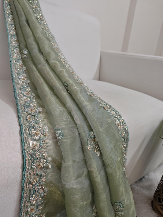 Product Image - Mint Color Shimmer Glass Organza Saree