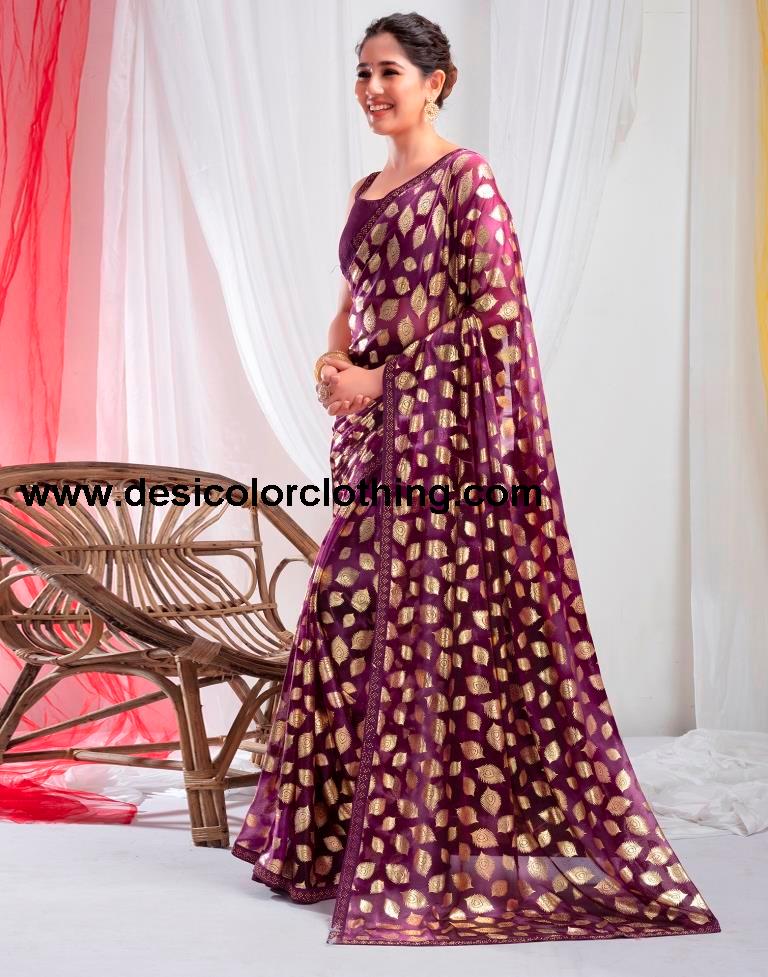Deep Purple Lycra Printed Saree