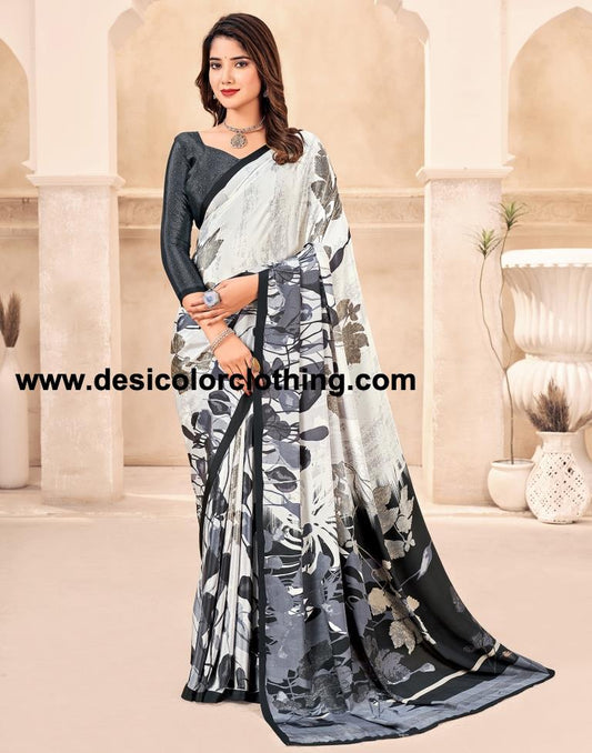 White Silk Printed Sarees