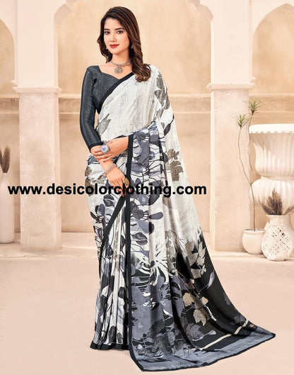 White Silk Printed Sarees