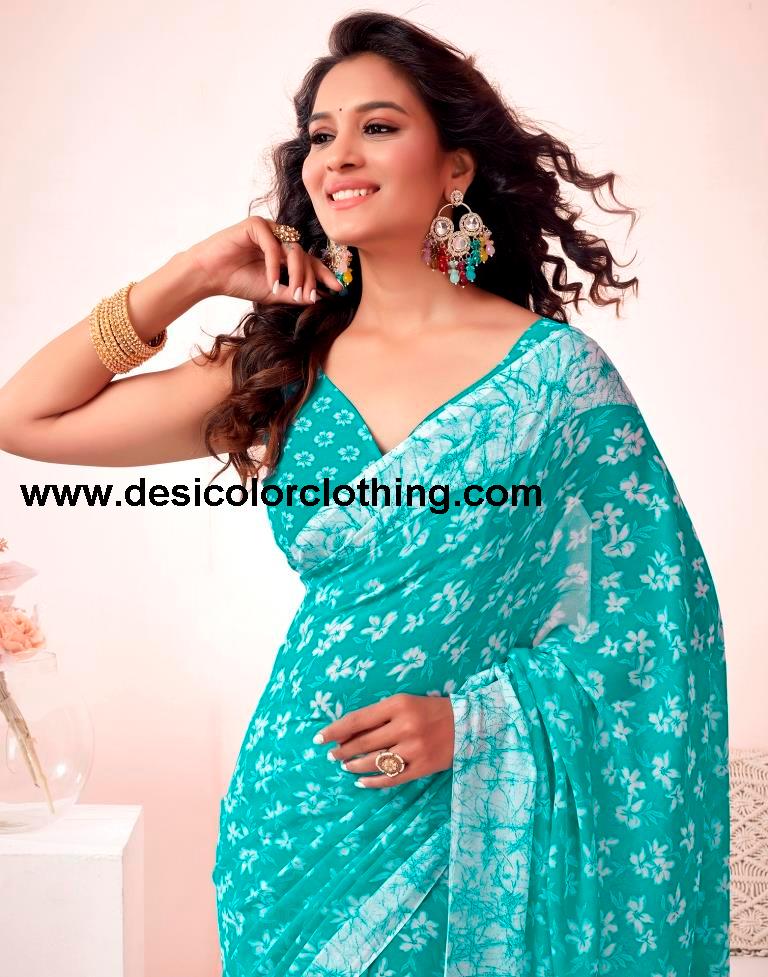 Blue Georgette Printed Saree