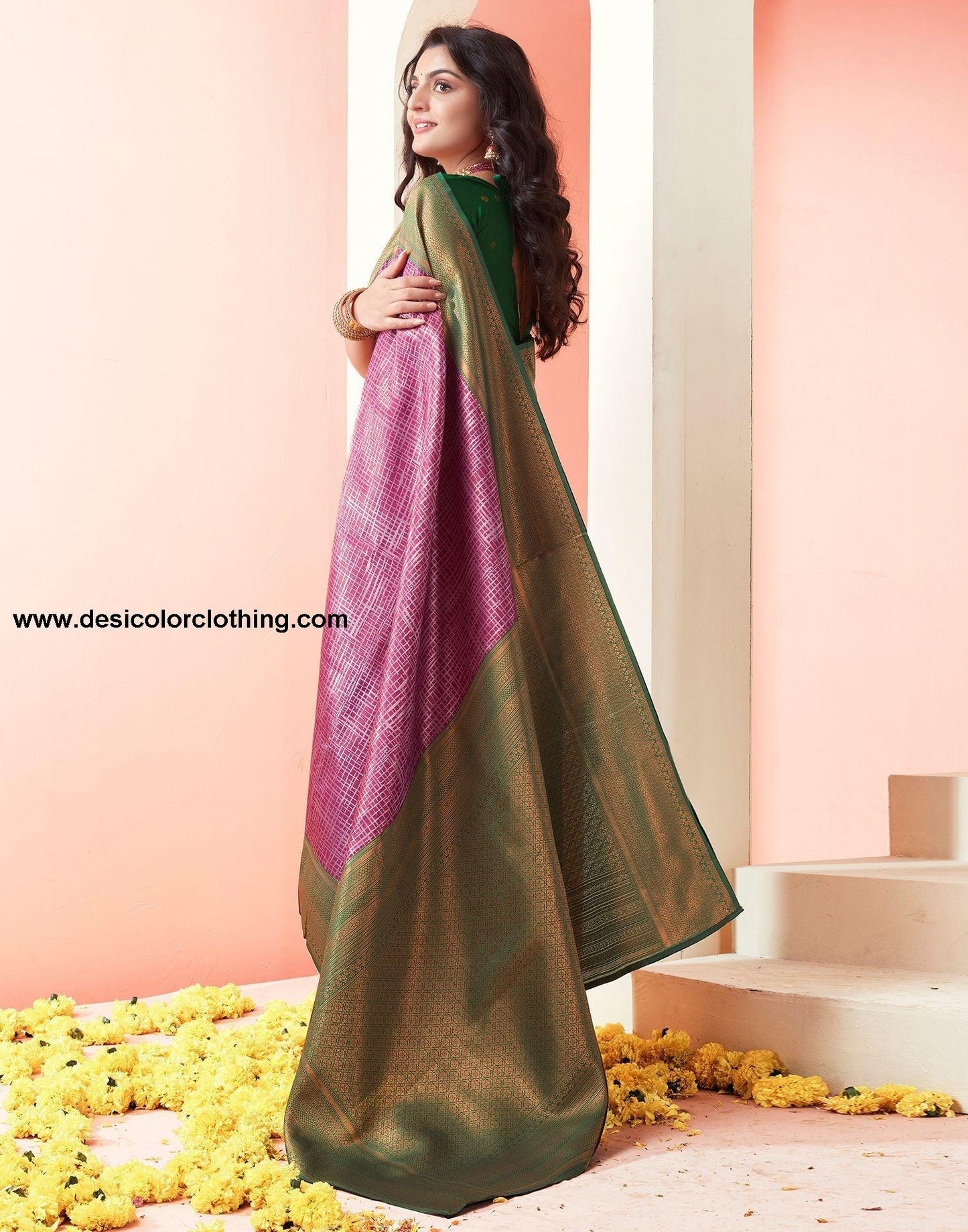 Dark Green Jacquard Silk Saree