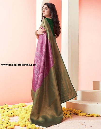 Dark Green Jacquard Silk Saree