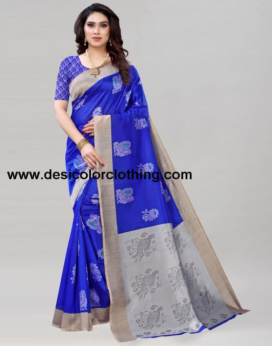 Royal Blue Silk Printed Saree | 1932S454
