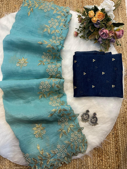 Product Image - Crunchy Crush Soft Saree with Exquisite Embroidery