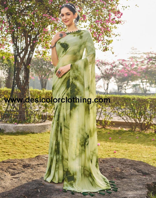 Pista Green Georgette Printed Saree