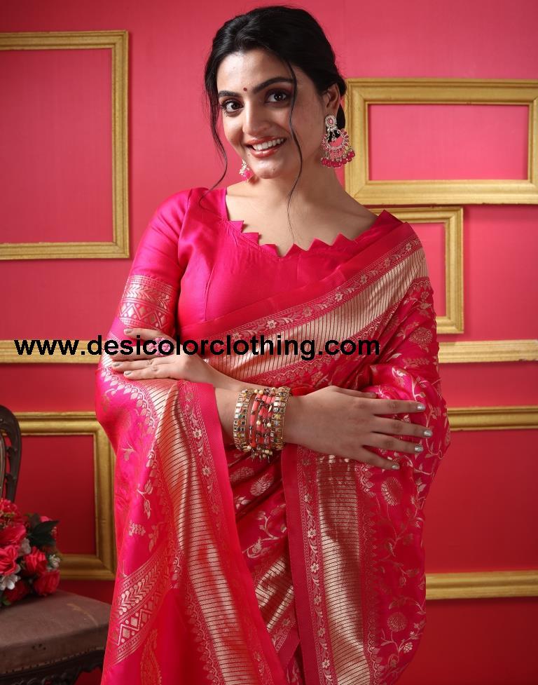 Rani Pink Silk Plain Saree