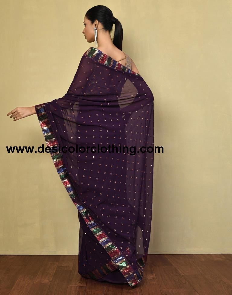 Deep Purple Georgette Plain Saree
