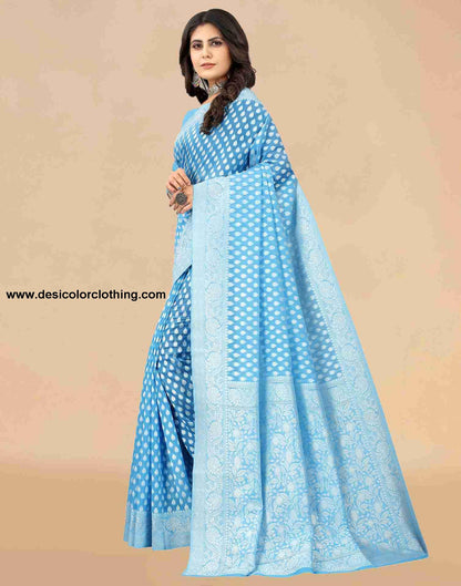 Blue Cotton Plain Saree