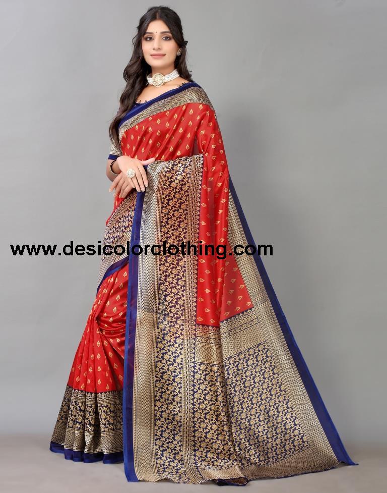 Red Printed Silk Saree
