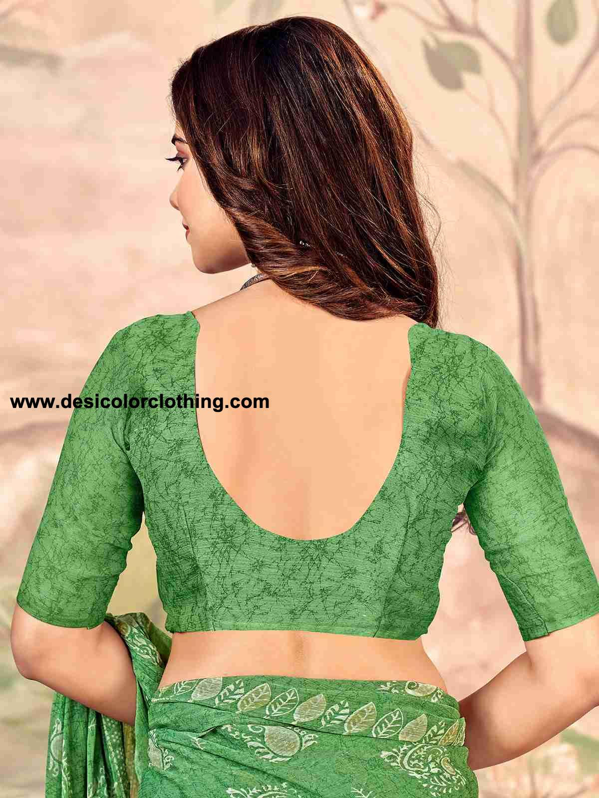 Green Chiffon Printed Saree