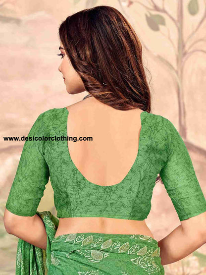 Green Chiffon Printed Saree