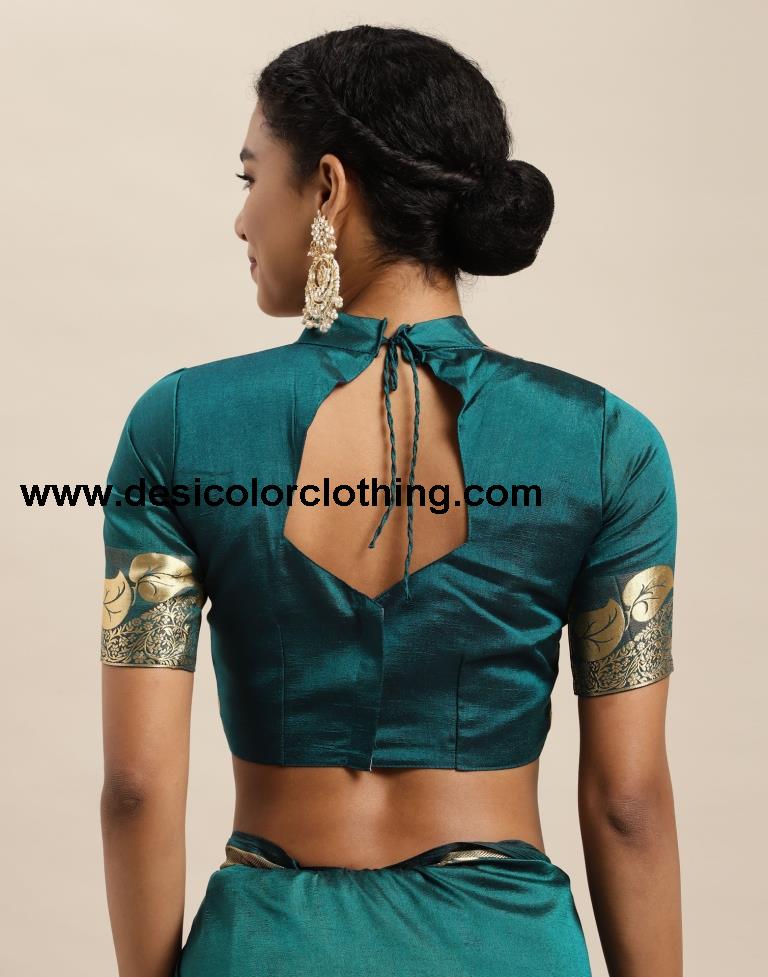 Dark Teal Blue Silk Saree