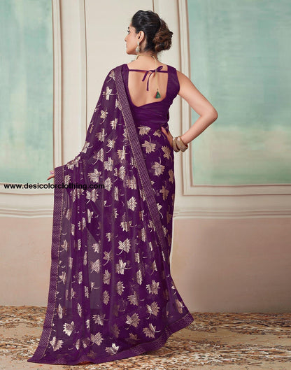Dark Purple Plain Lycra Saree