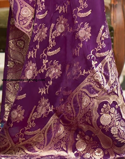 Purple Silk Plain Saree