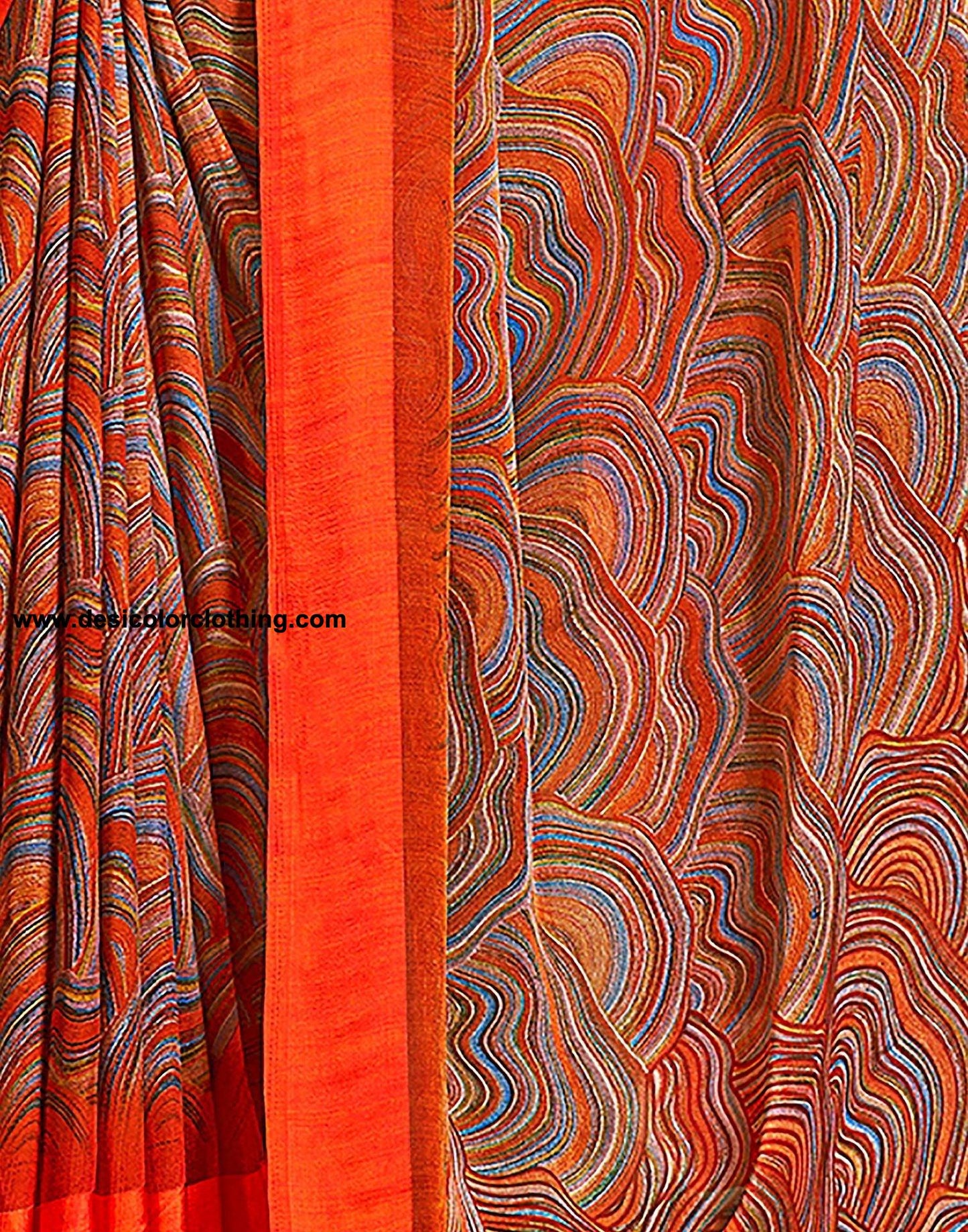 Orange Printed Chiffon Saree