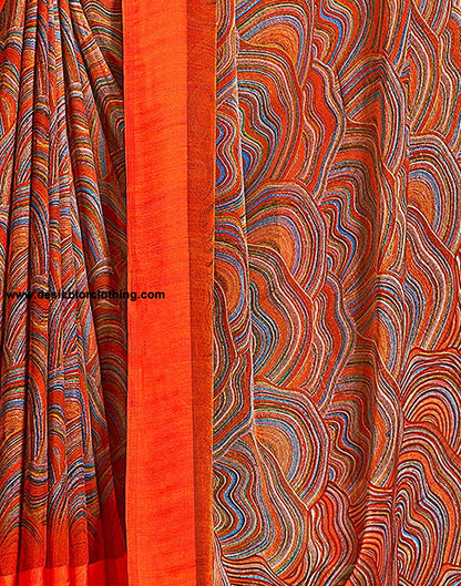 Orange Printed Chiffon Saree