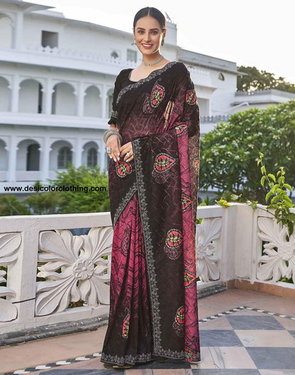 Pink Printed Net Stone Work Saree