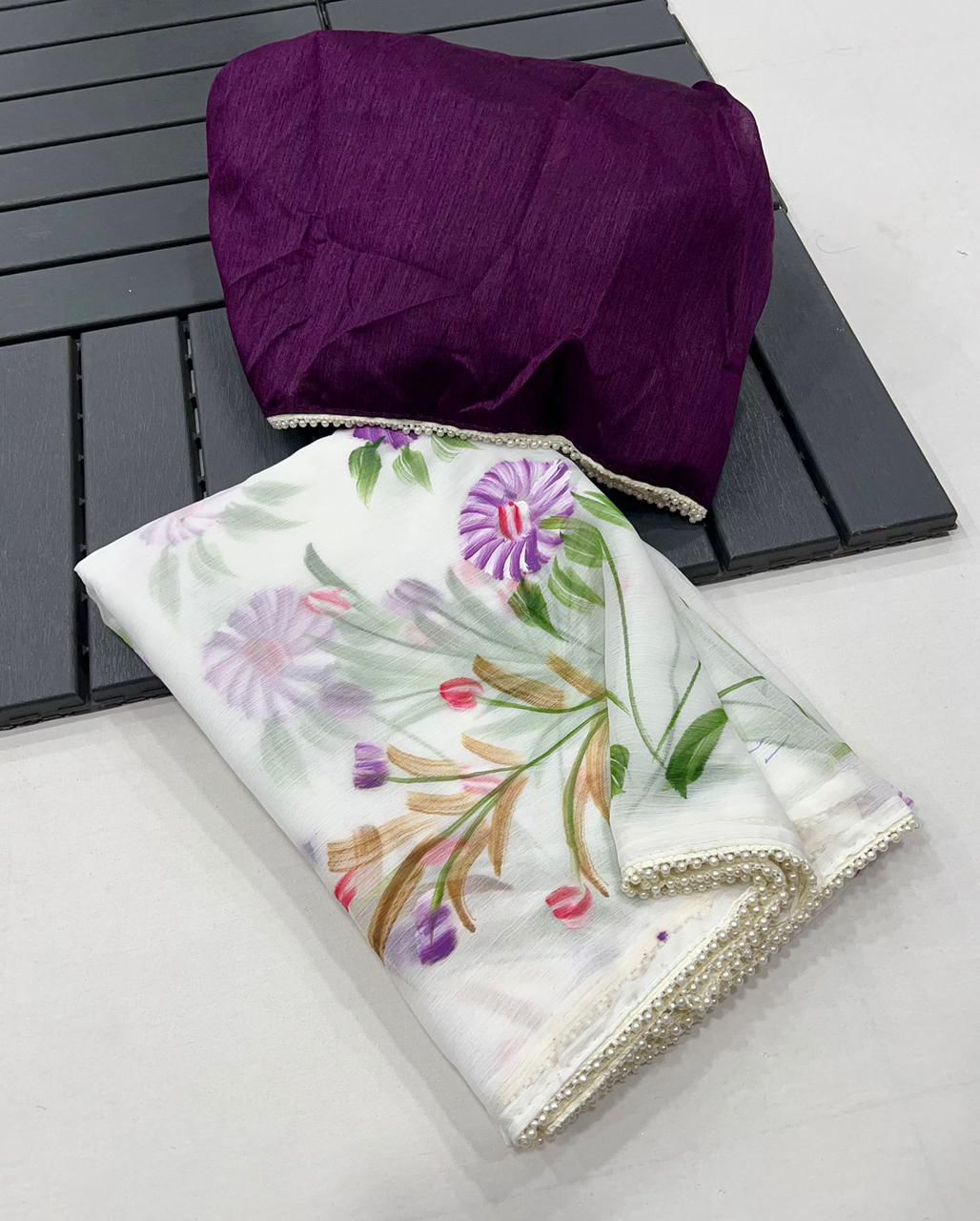 Product Image - Designer Pearl Chiffon Saree - Ethnic Festive Wear