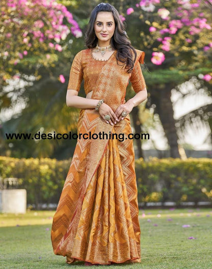 Turmeric Organza Plain Saree