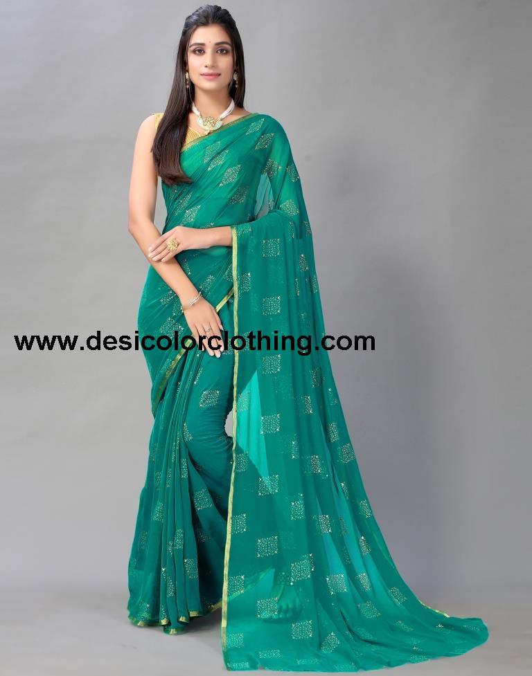Rama Green Chiffon Saree
