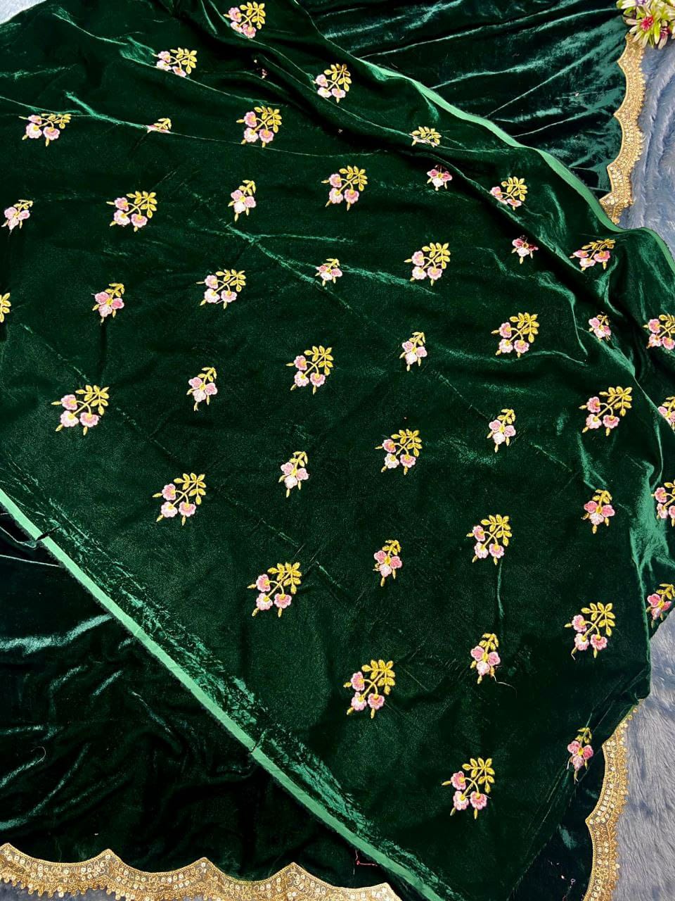 Product Image - Exquisite Ready-to-Wear Velvet Designer Saree with Embroidery and Sequins