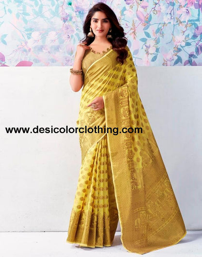 Yellow Silk Plain Saree