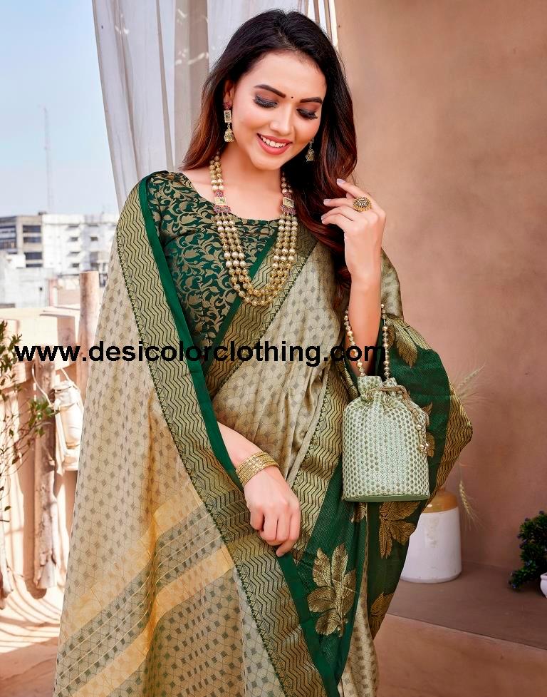 Beige Silk Woven Saree