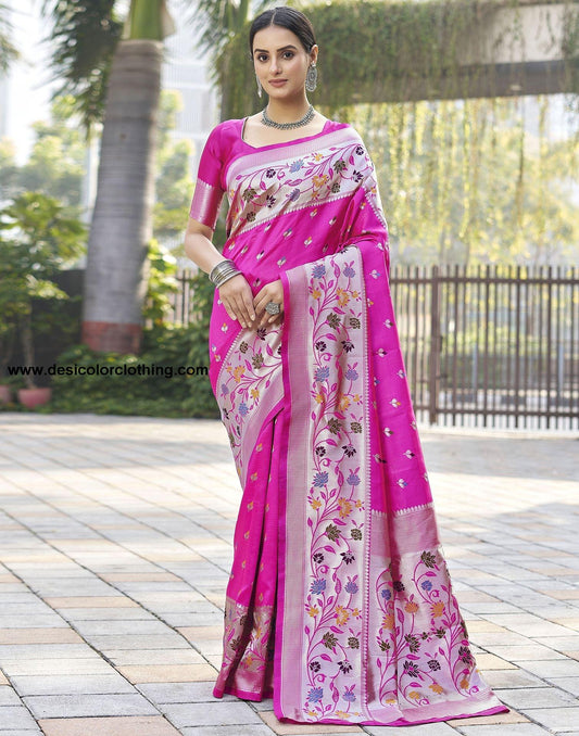 Silver Jacquard Silk Saree