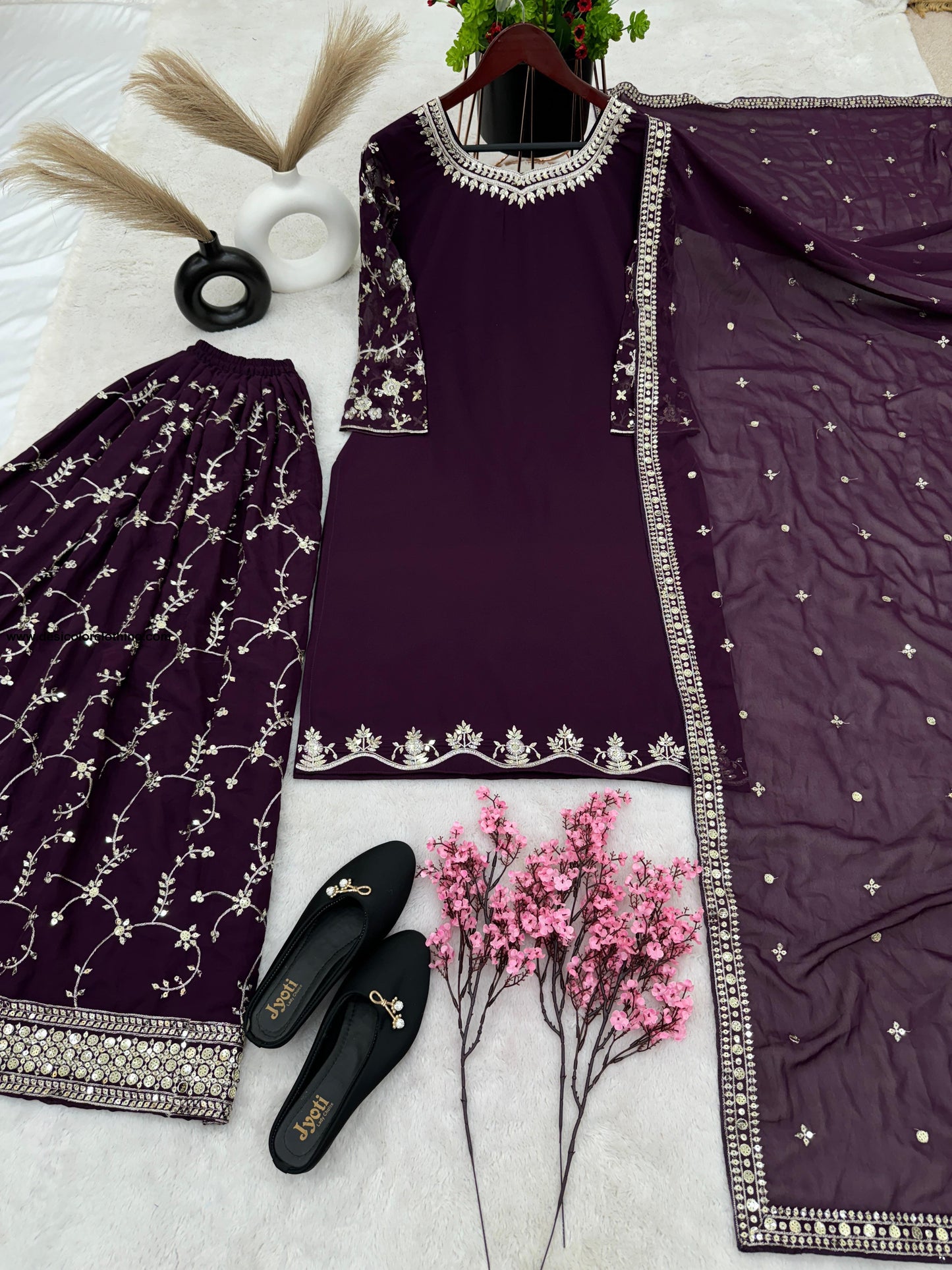 Party Wear Look Top-Plazzo and Dupatta With Heavy Embroidery Work