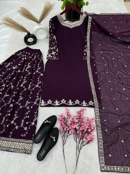 Party Wear Look Top-Plazzo and Dupatta With Heavy Embroidery Work